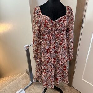 Maurices Plus Size Smocked Babydoll Long Sleeve Cottagecore Dark Floral Dress 0X